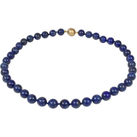Edelstein Kette - afghanischer Lapis Lazuli Kugelcollier ca. 10 mm 925oo Silber Karabiner, ca. 47 cm
