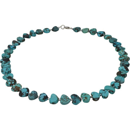 Funk-Collier Edelsteinkette Natur-Türkis Herzen, versilberter Edelstein, 925oo Silber Schloß, ca. 47 cm