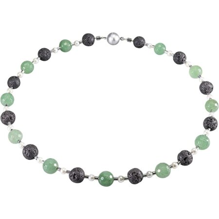 Funk-Collier Edelsteinkette Aventurin facettiert, Lavastein, Muschelkernperle, ca. 44.5 cm