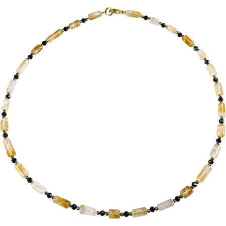Funk-Collier Citrin, schwarzer Turmalin fac, Silber verg. Karabiner, Damen, ca. 45 cm