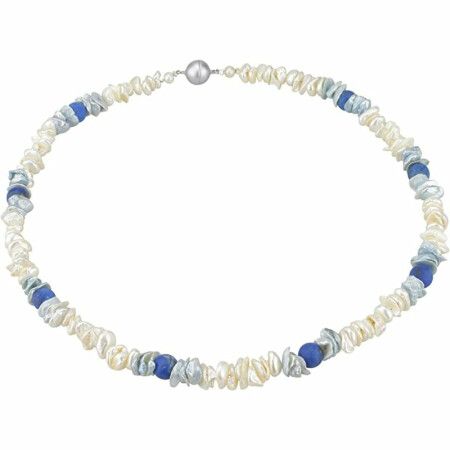 Funk-Collier Perlenkette Keshi Perle, Lapis Lazuli, Magnetschloss, ca. 45.5 cm