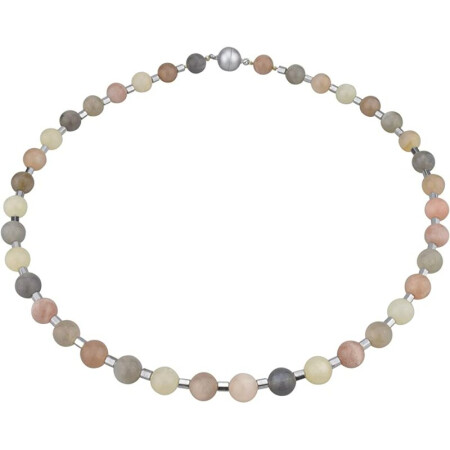 Funk-Collier Edelsteinkette Mondstein, Ø ca. 8 mm, Magnetschloss, ca 45 cm