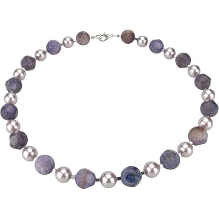 Funk-Collier Edelsteinschmuck Achat, Tamouree Muschelkernperle, ca. 50 cm