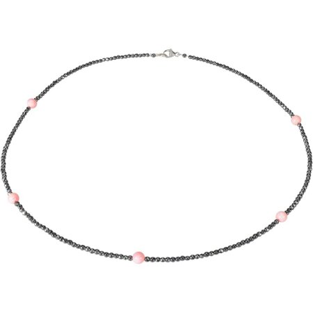 Edelsteincollier Hämatit facettiert, Koralle, 925oo Silber Schloss, ca. 43.5 cm