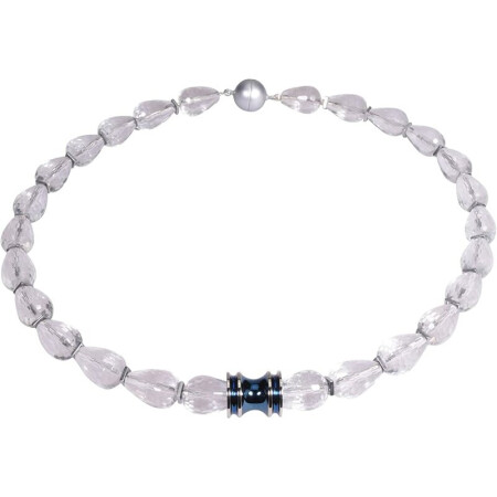 Funk-Collier Edelsteinkette Bergkristall Tropfen facettiert, Magnetschloss, ca. 44 cm