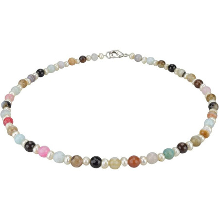 Funk-Collier Edelsteinkette Multicolor, Achat fac, Süsswasser Zuchtperle,ca. 42 cm