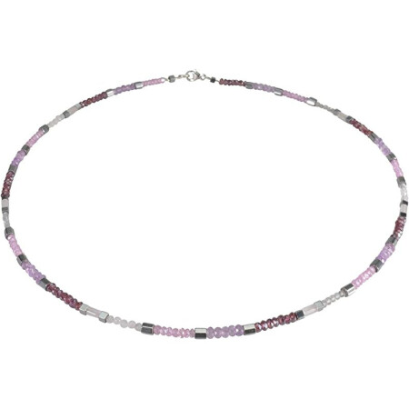 Edelsteincollier facettierter Quarz, Silber-Hämatit, 925 Silber Schloß, ca. 43 cm
