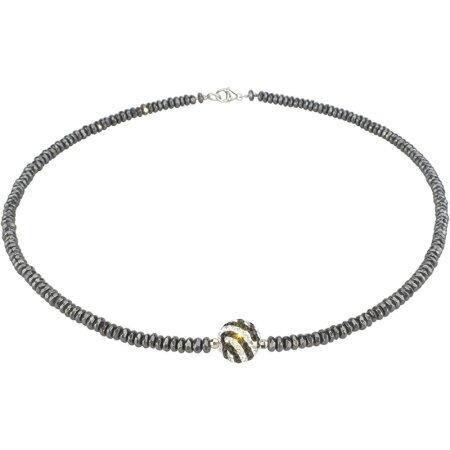 Funk-Collier Hämatinkette facettiert, Paveé Kugel, Silber Karabiner, ca. 45 cm, Damen