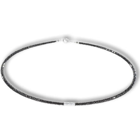 Funk-Collier Schwarzer Spinell, Hochwertige, Brillante Linsen - Facettierung, Silber Mittelteil