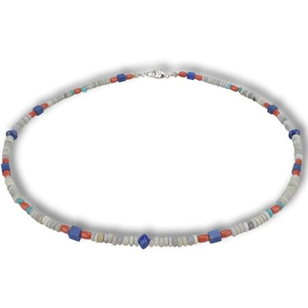 Funk-Collier Edelsteinkette Opal, Lapis Lazui, Koralle, Türkis, Silber Karabiner, Damen, ca. 46 cm