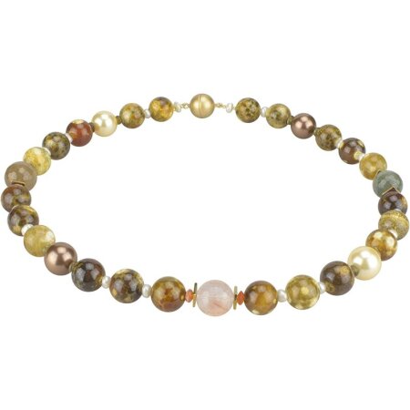 Funk-Collier Feuerachat, Sw. Zuchtperle, Tamouree Muschelkernperle, Magnetschloss, ca. 46 cm