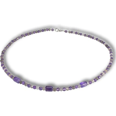 Funk-Collier Edelsteinkette Amethyst, Rutilquarz, Silber Karabiner, ca. 44.5 cm