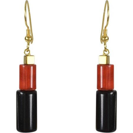 Weltmeister Ohrringe schwarz rot gold, Koralle, Onyx 925oo Si. verg, Damen