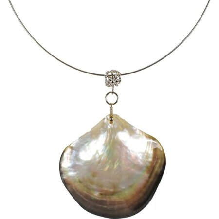 Funk-Collier Tahiti Muschel an Edelstahl Spirale, Dreh-Verschluß, ca. 46 cm