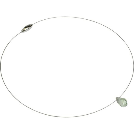 Funk-Collier Halsreif, wie Stahlseide, Prasolith Tropfen facettiert, Magnetschloss, ca.45 cm, Damen