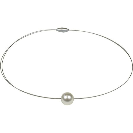 Funk-Halsspiralen feiner Edelstahl Halsreif, wie Stahlseide, 2-reihig, Magnet, MKP ca. 12 mm, weiß, ca. 47.5 cm