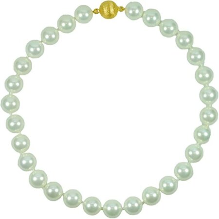 Tamouree Muschelkernperlen Collier 14mm Weiß, 925oo Silber vergoldetes Magnetschloss ca 47 cm