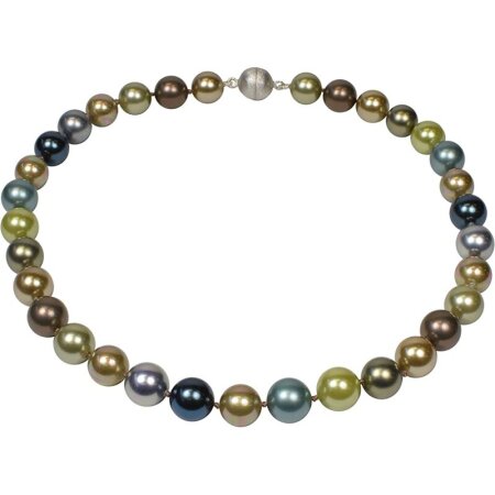 Muschelkernperlen Collier, zarte Multicolor Töne, 925 Silber