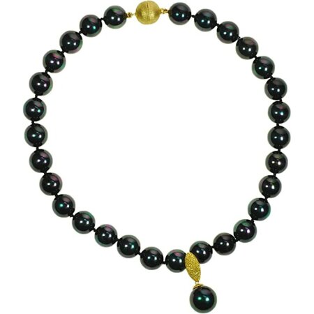Tamouree Muschelkernperlen Collier Peacock, ca. 14 mm, mit Vario Anhänger, ca. 45,5 cm, 925oo SI