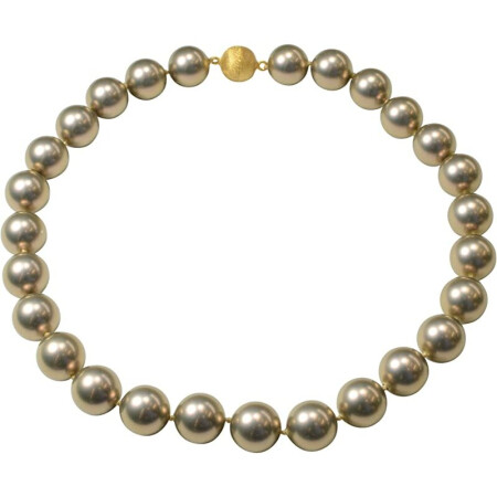 Muschelkernperlen Collier champagnerfarben, 16mm, 925 Silber vergoldet