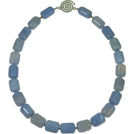 Edelstein Kette - blauer Achat Collier, 925oo Silber...