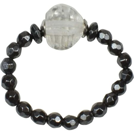Funk-Ring Energie-Power-Ring, Flexible Größe ca. 54-63, Blutstein, Bergkristall, 925 Silber