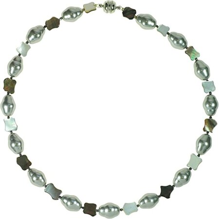 Damen Perlenkette Tamourée Muschelkernperle silber mit...