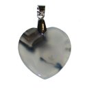 Achat Natur Herz Anhänger flach weiß mit schwarzen Eischlüssen ca. 25 mm mit silberfarbener Metallöse