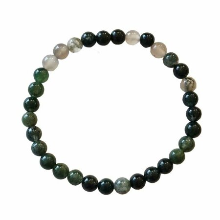 Moosachat 6 mm Kugel Armband ca. 19 - 20  cm auf Stretchband