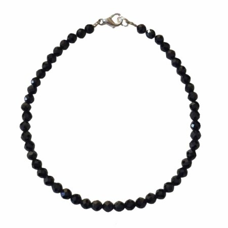 Turmalin schwarz / Schörl 4 mm facettiertes Kugelarmband ca. 20 cm mit silberfarbenen Karabiner Verschluss