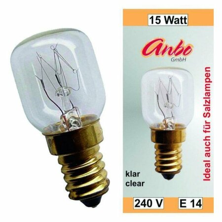 Glühbirne E14-15 Watt Spezial-Leuchtmittel für Salzlampe und Kühlschrank